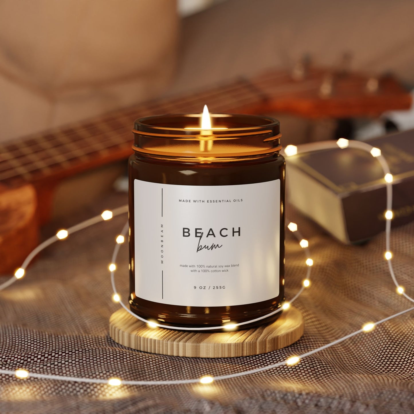 MOONBEAM scented candle Beach Bum white label